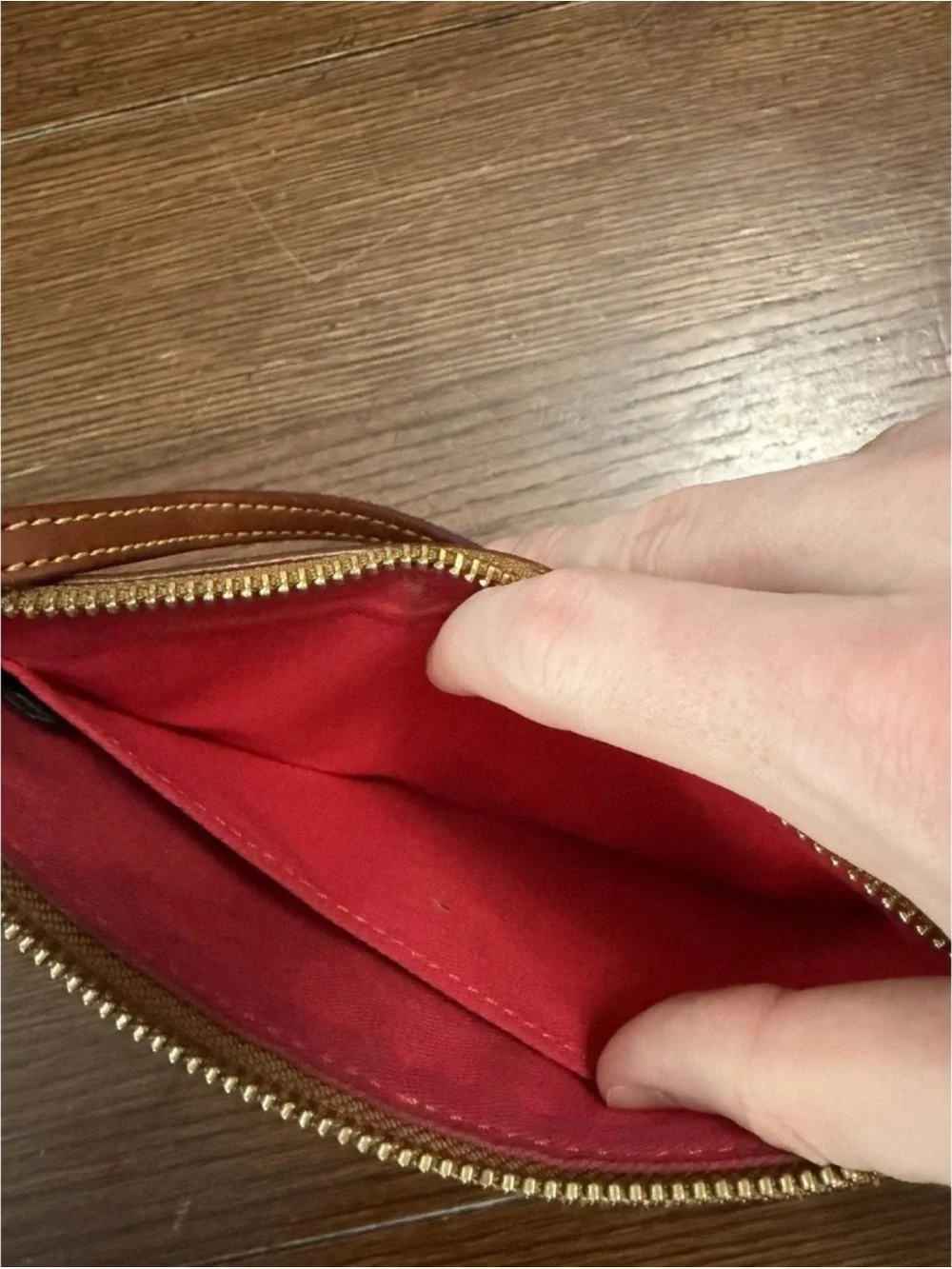 Dooney & Bourke Blue Horseshoe Print Wristlet with Brown Trim